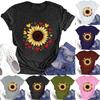 Women's Fashion Round Neck Short Sleeve T-Shirt Sunflower Printed Casual Top