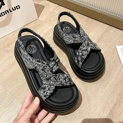 Модные 7 см новые женские туфли из искусственной кожи с открытым носком на каждый день, дышащие плетеные туфли на натуральной платформе, модные тапочки для летней ходьбы в стиле Рима