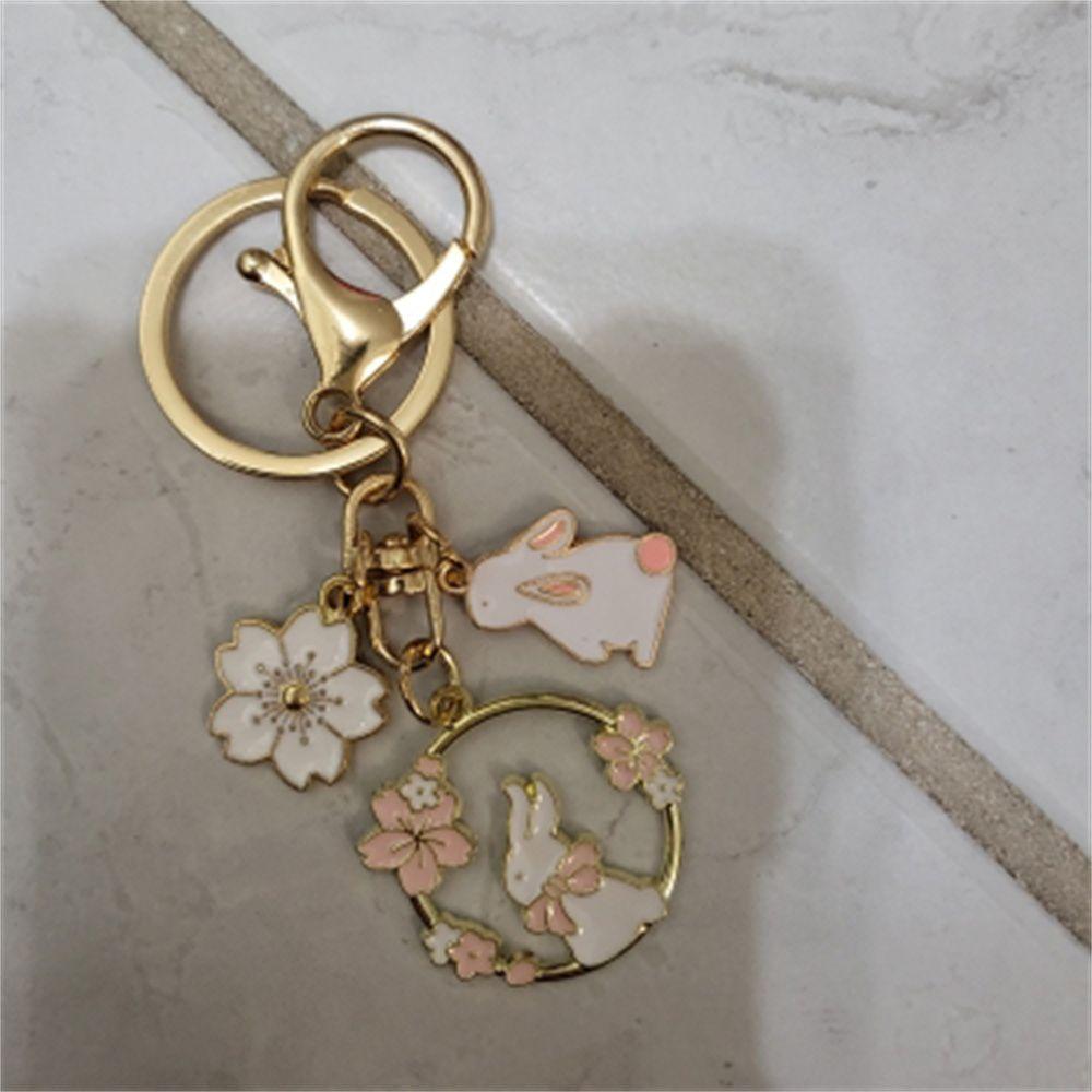 Ornaments Key Accessories Headset Pendant Key Rings Pink Sakura Bag Pendants Rabbit Cat Keychain