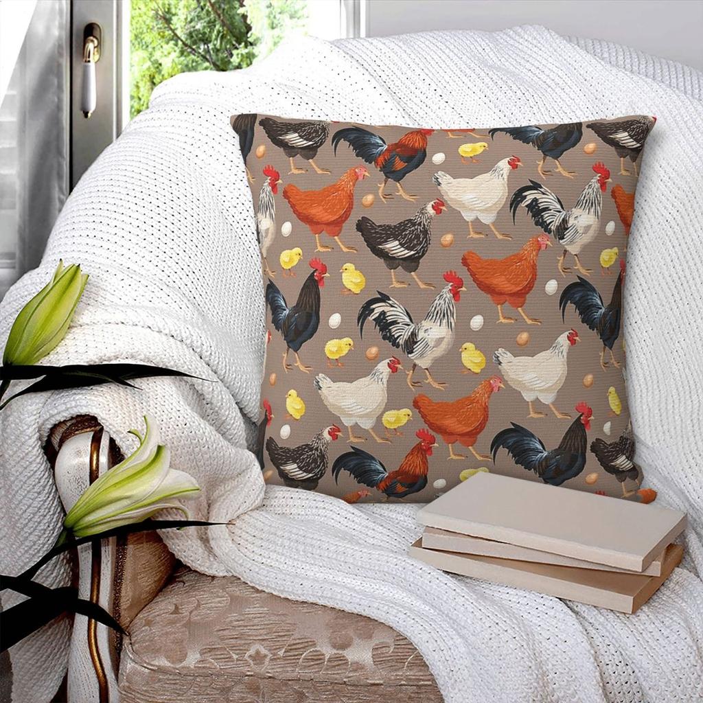 Chicken Colorfull Pattern Square Pillowcase Pillow Cover Polyester Cushion Decor Comfort Throw Pillow for Home Living Room