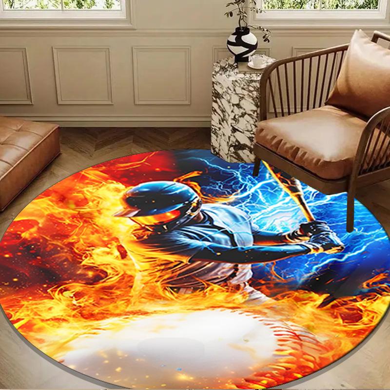 Football Player In Flames Round Rug for Livingroom,Bedroom, Palyroom, Chair Rug, Area rug, Circle Carpet, Large Size Fan Christmas gift