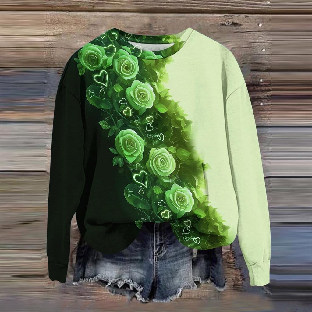 Women's Fashion Printed Long Sleeve Loose Round Neck Sweatshirt Top Fall