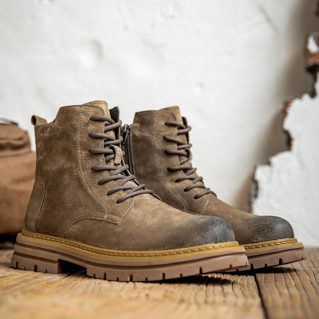 Ботинки Мартина, большие желтые ботинки, мужские 2025 новые кожаные на толстой подошве зимние бархатные для увеличения роста, не гниющие ботинки-инструменты, тренд