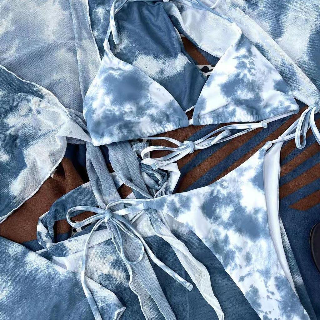 Женский купальник тай-дай в европейском и американском стиле 2025 года: Сексуальный набор бикини из четырех частей