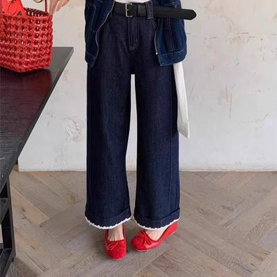 Кружевные джинсы с высокой талией и широкими штанинами для женщин на лето, свободные и облегающие, длиной до щиколотки, маленькие, универсальные прямые брюки