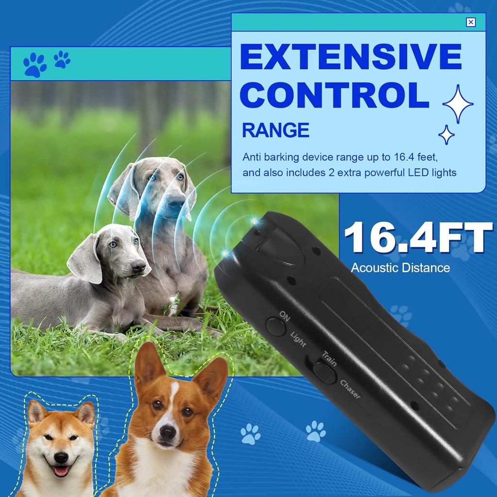 Ultrasonic Dog Repeller Pet Training Device Outdoor Deterrent Chaser Handheld Anti-barking Device with LED To Repel Cats & Dogs