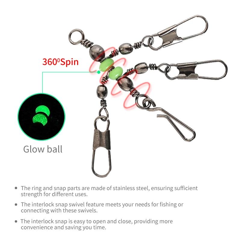 8#/10# Glow Fishing Pin Connector - Swivel Barrel Squid Rig with  Hard  Bait Lock, 25 - Piece  Kit for  Luminous Tackle