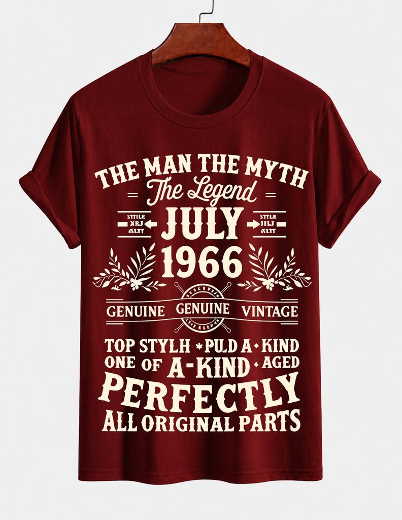2026 New Pure Cotton Tshirt July 1966 Unisex Myth Legend Birthday Print Crew Neck Short Sleeve Casual Top