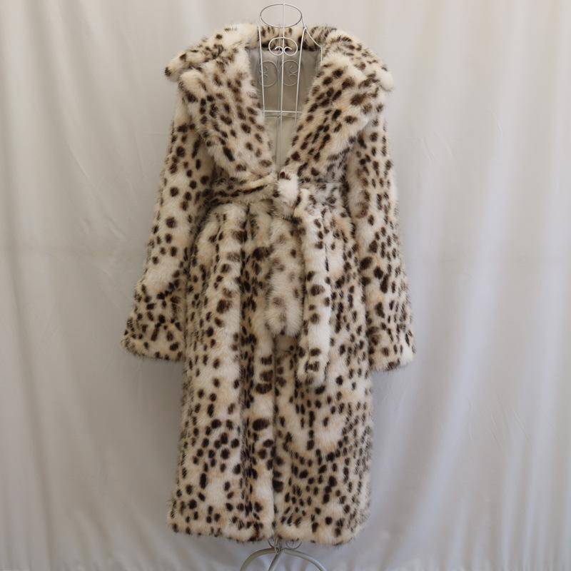 Women's Leopard Print Imitation Fur Jacket Fox Hair Long Coat