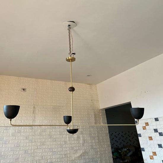 Brass Chandelier Modern 3-Arm Ceiling Light Fixture, Mid-Century Inspired Pendant Lighting, Stylish Home Decor