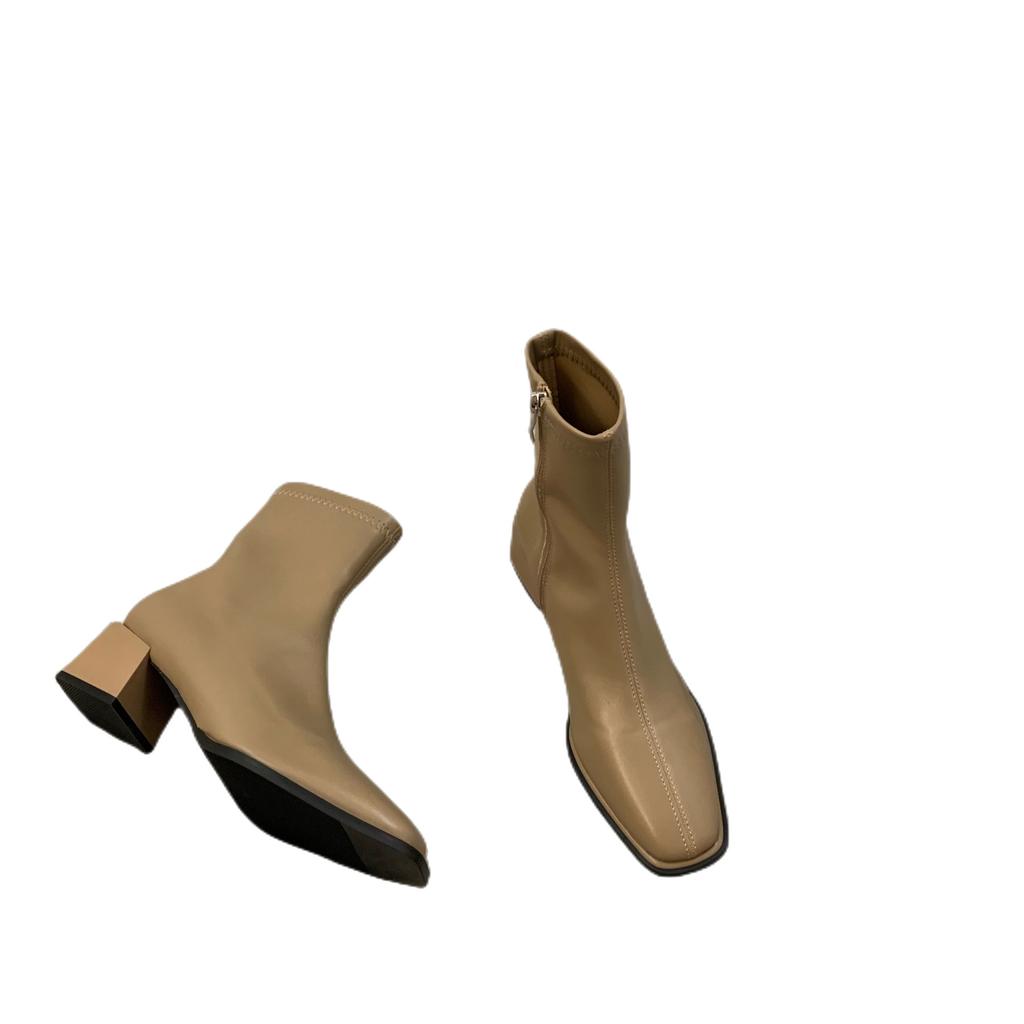 Осенне-зимние дизайнерские ботильоны на каблуке, модные, с квадратным носком, на молнии, женские повседневные ботинки «Челси», мягкие кожаные короткие ботинки