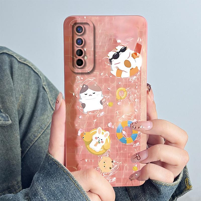 For Realme 7 RMX2151 RMX2155 Phone Case Realme7 4G Back Cover Soft Silicone Sweet Lovely Cartoon Panda Flower Printed Coque Capa