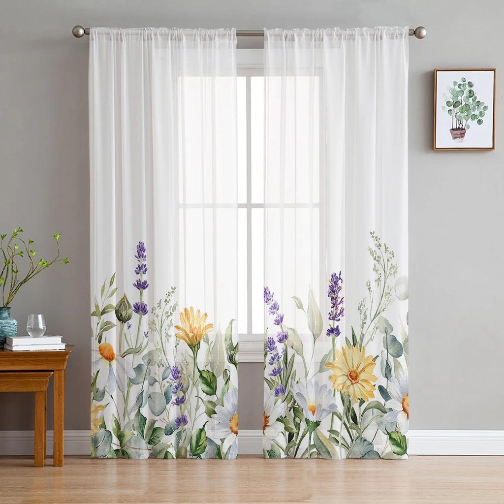 Весенний цветок эвкалипта лист растения прозрачные шторы для гостиной спальни детская комната тюлевые занавески для окон
