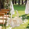 Cute Wedding Flower Girl Basket with Handle Bowknot Satin for Ceremony