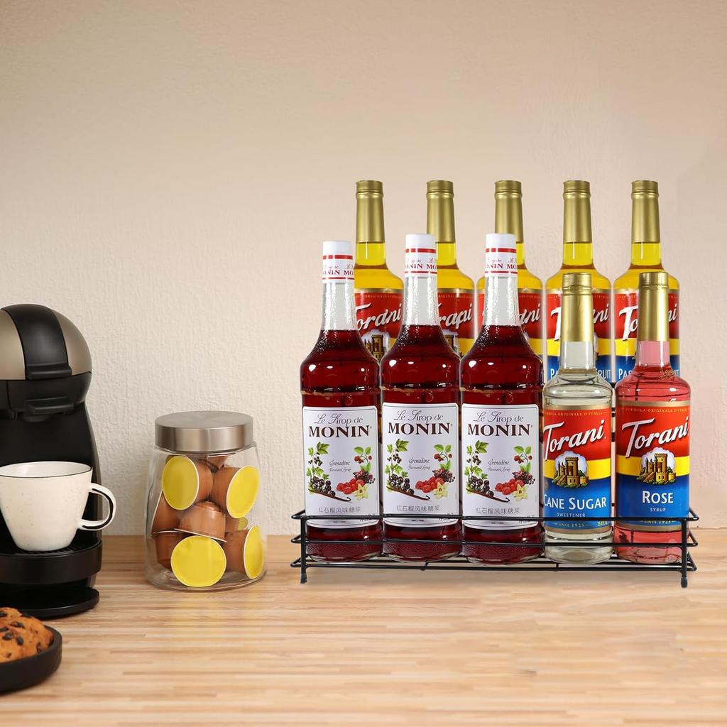 Органайзер-стойка для кофейных сиропов на 10 бутылок, подставка-держатель для бутылок с сиропом для аксессуаров кофейни, 2-уровневая стойка для хранения винных бутылок для сиропов, вина, крепких напитков,