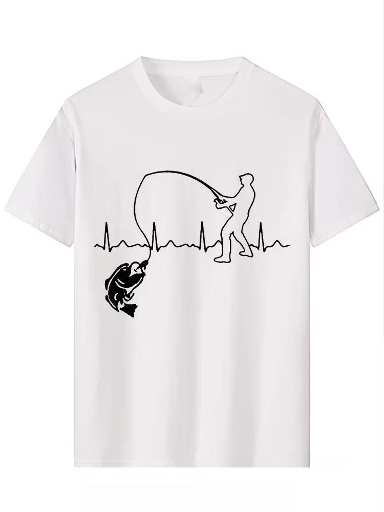 Летний уличный стиль Ешь Спи Рыбалка Принт Сердцебиение Футболка с коротким рукавом Мужская Модная Повседневная Рыбак Рыба Мужская футболка