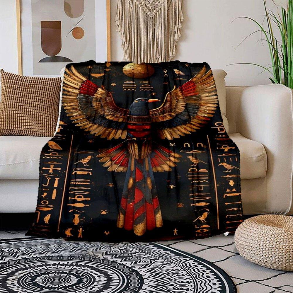 "Golden Egyptian Bird Wall Art Decor"Blanket Flannel Throw Blanket for Sofa, Bed, Travel, Camping, Office, Couch, Chair, And Bed Gift for Ch