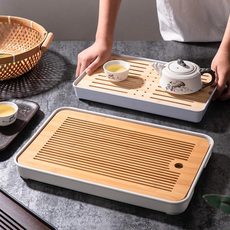 Bamboo Tea Tray Home Living Room Kungfu Tea Set Small Tea Tray Draining Dry Soaking Table Storage Wet And Dry Use