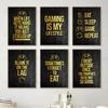 Modern Abstract Gaming Gamer Quotes Canvas Posters Black Golden Game Painting Wall Art for Living Room Kidsroom Decor Cuadros