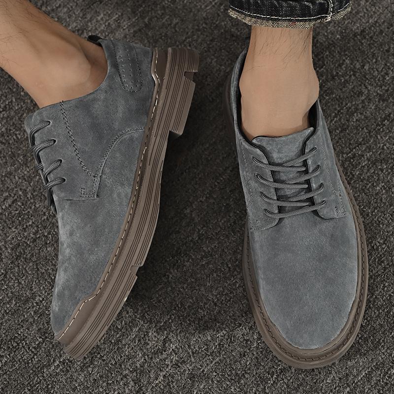 Ретро Мужская обувь из натуральной кожи Повседневная Нескользящая Износостойкая Замшевая Обувь для Ежедневного Бизнеса Горячая Распродажа Круглый Носок Низкий Верх Британский Стиль
