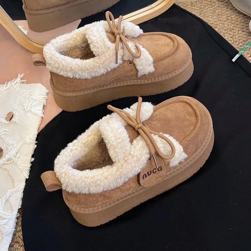 Замшевые Женские Меховые Зимние Теплые Лоферы Обувь Дизайнерские Короткие Плюшевые Хлопковые Ботинки Платформа Мода Комфорт