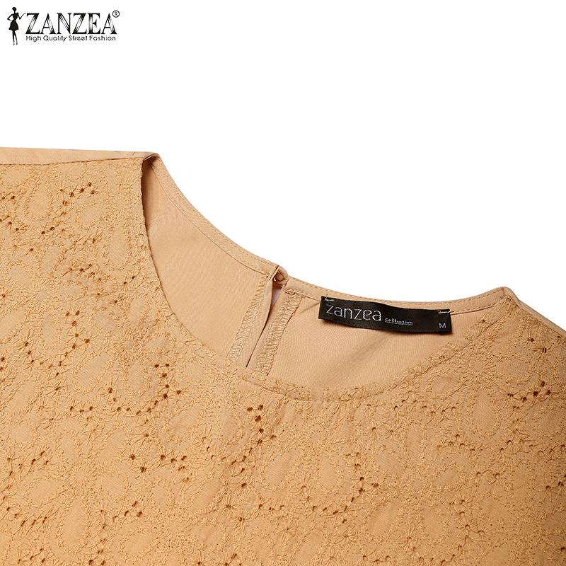 ZANZEA Женское элегантное платье-туника с пышными рукавами, кружевной вставкой спереди, крючком, пэчворк, в повседневном стиле