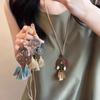 Leather Rope Wooden Bead Pendant Necklace Niche Retro Temperament Collarbone Chain Light Luxury Ethnic Style Versatile Jewelry Women
