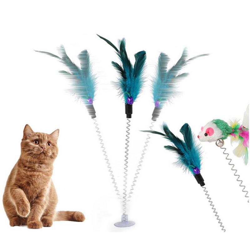 Feather Cat Toys Feather Funny Cat Shape False Products Bottom Sucker Elastic