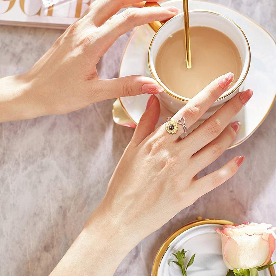 Кольца с подсолнухом для женщин, регулируемый размер открывающегося кольца, модные украшения, сто языковой камень