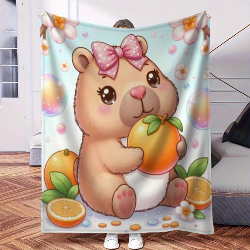 Capibara theme pattern Flannel printed blanket suitable for all seasons suitable for living room office sofa and travel