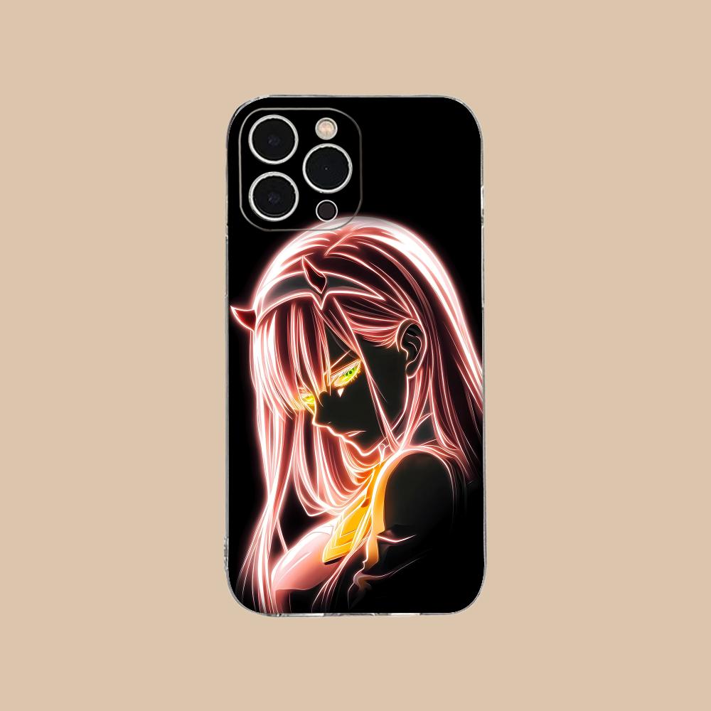 Неоновый чехол для мобильного телефона Zero Two для iPhone 16 15 14 13 12 11 X XR XS 8 6 Pro Max Plus Mini Прозрачный Цветной Защитный Красивый Чехол