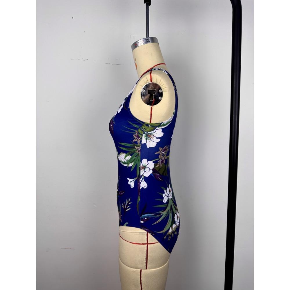 Элегантный винтажный цветочный слитный купальник для женщин, утягивающий ретро-дизайн со съемными подушечками, высокоэластичная ткань, круглый вырез, открытая спина