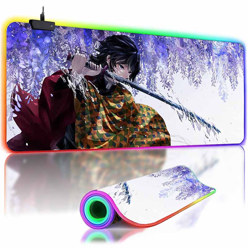 RGB Backlit Anime D_Demon S_Slayer Mouse Pad Cute Anime Grils Lager Gamer Cabinet Overwatched Mouse Mat Non-Slip Keyboard Mat