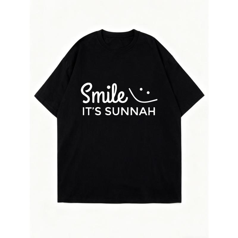 Oversized T Shirt Black Smile Its Sunnah Print Casual Wear for Women Daily Outfits Streetwear Fashion Top