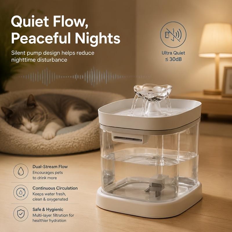 60.87oz Large-capacity pet water dispenser, automatic circulating water bowl for cats and dogs, a must-have for lazy people, silent water pump