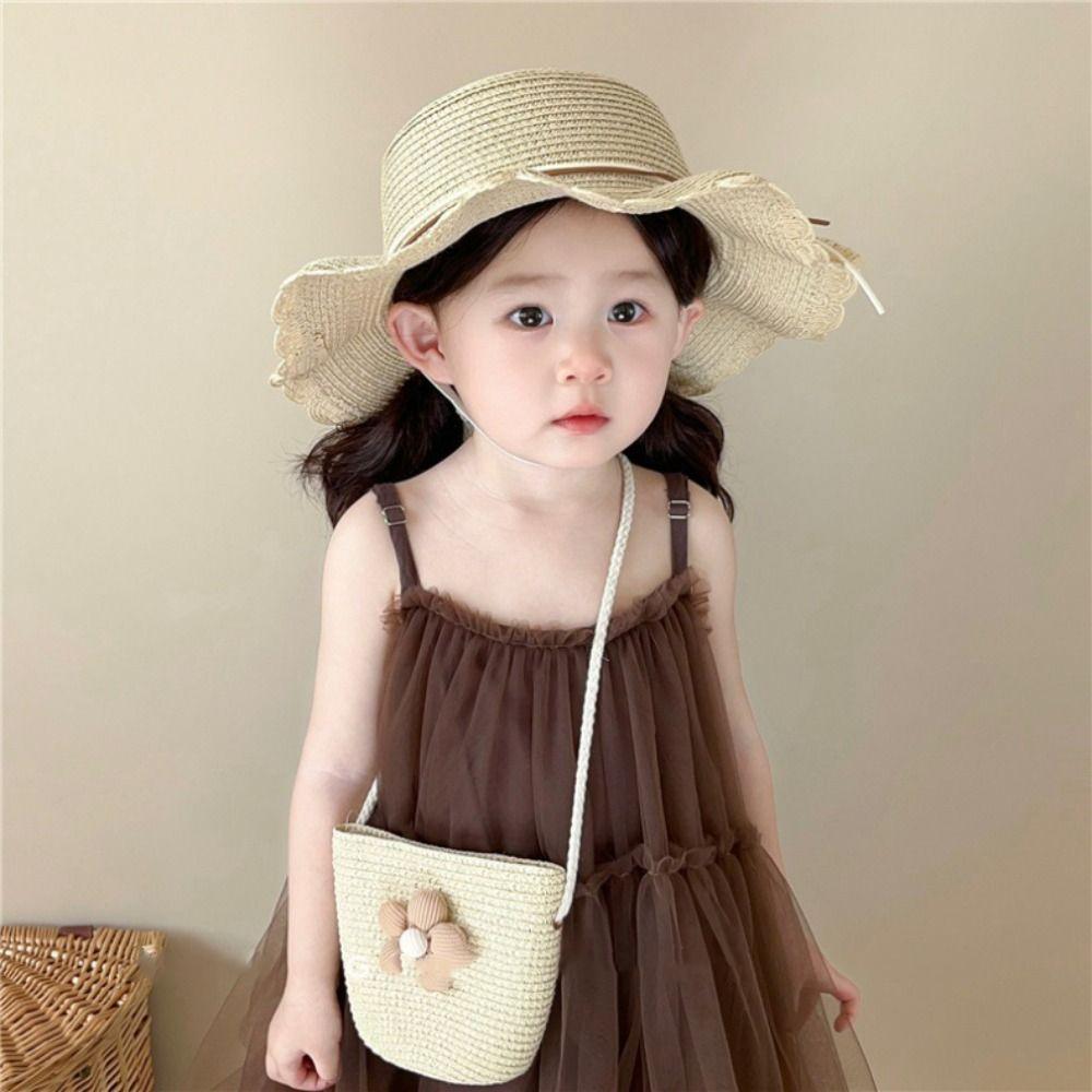 Korean Style Floral Straw Hat Spring Summer Baby Sun Hat Trendy Children Straw Hats  for Kids
