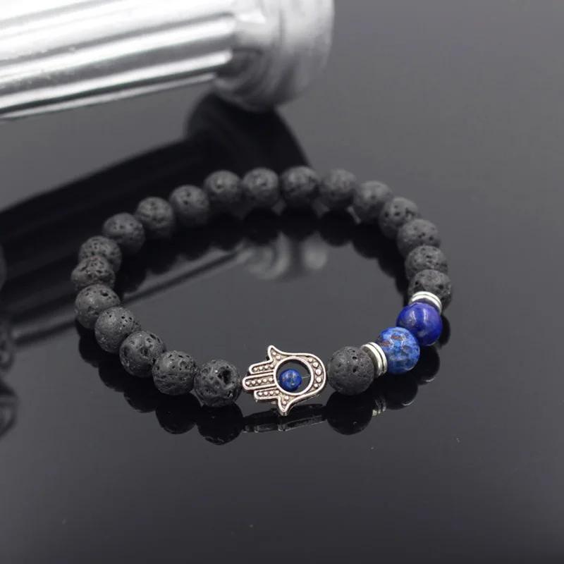 Мужские браслеты из бисера, лава, говлитовый камень, эластичный браслет Фатимы Хамсы, браслет-подвеска на руку Мала, браслет от сглаза