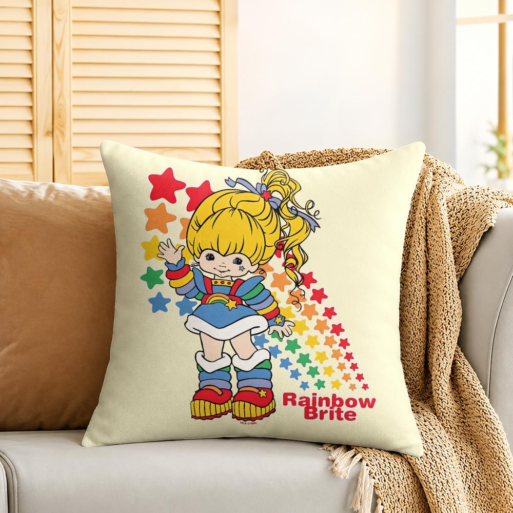 RRainbows Brite Anime Cushion Cover Silky Short Plush Invisible Zipper Dustproof Sofa Pillow Case For Home Decor