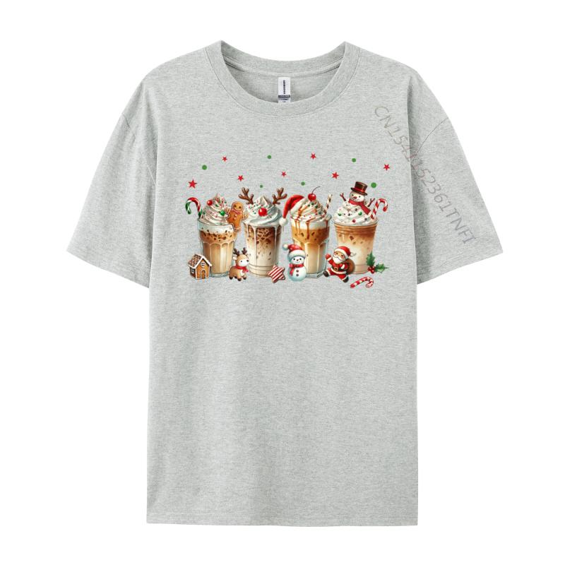 Merry Christmas Coffee Cups Latte Cozy Winter Drink Pajamas Tshirts Cotton Tee For Unisex Printing Shirt Newest Tshirts