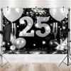 1pc Elegant Black and Silver 25th Anniversary Wedding Backdrop Banner Photography Wall -S