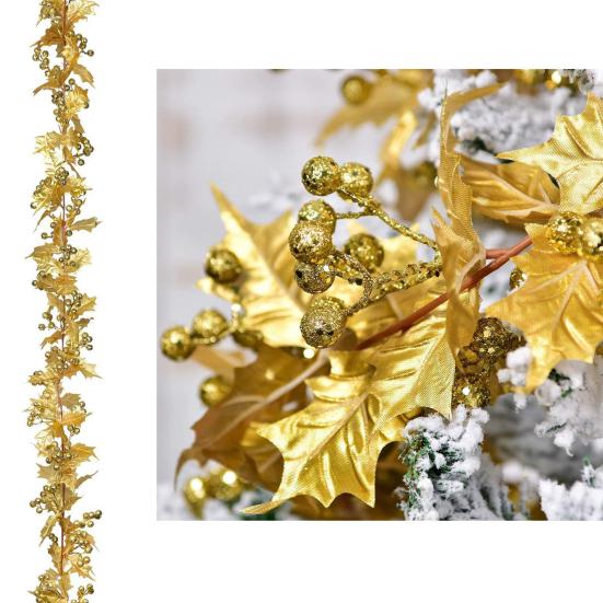 Рождественский блестящий лист-трость, праздничный имитационный дизайн, кулон, декоративный, экологически чистый, золотой, серебряный, декор из ротанга
