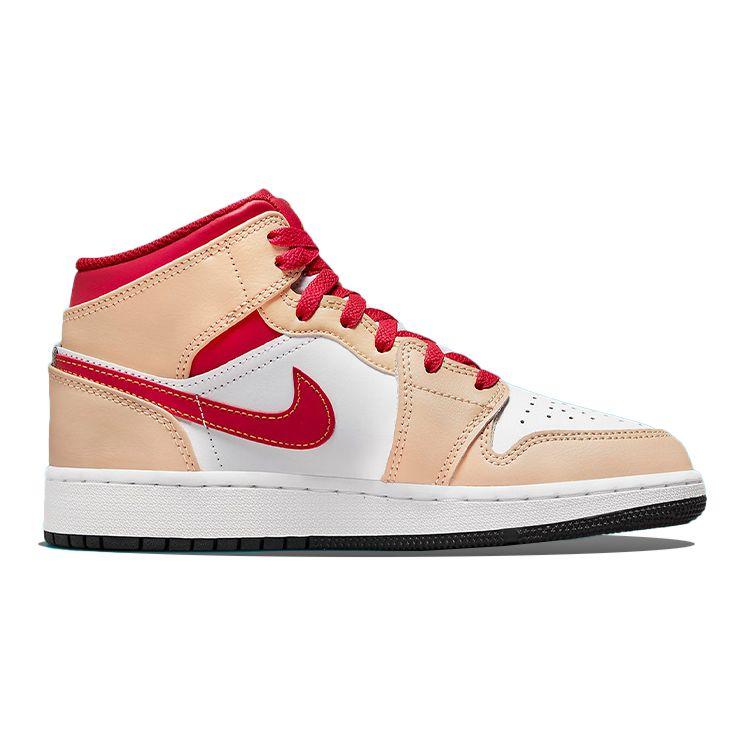Air Jordan 1 Mid GS White Onyx Light Curry Cardinal Red 554725-201