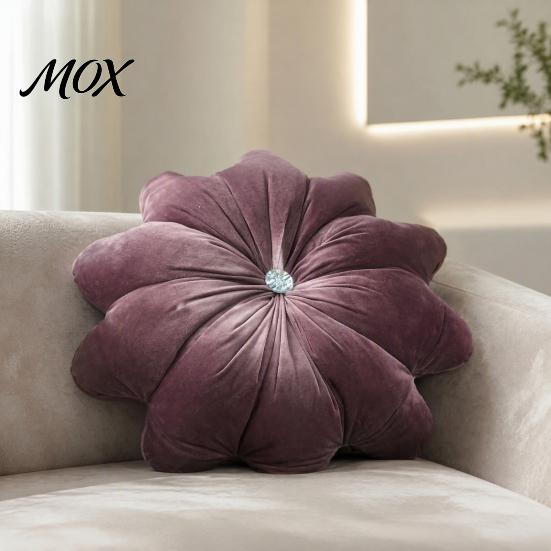 Flower Shaped Sofa Pillows Throw Pillow, 18 Inch Decorative Floral Cushion, Velvet Round for Couch Pillow with Rhinestone Accent Bed Chair Comfortable