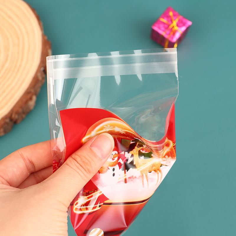 100 шт. Рождественский подарочный пакет, самоклеящийся пакет для упаковки печенья и конфет, подарочный пакет на годовщину, пластиковый пакет для выпечки закусок