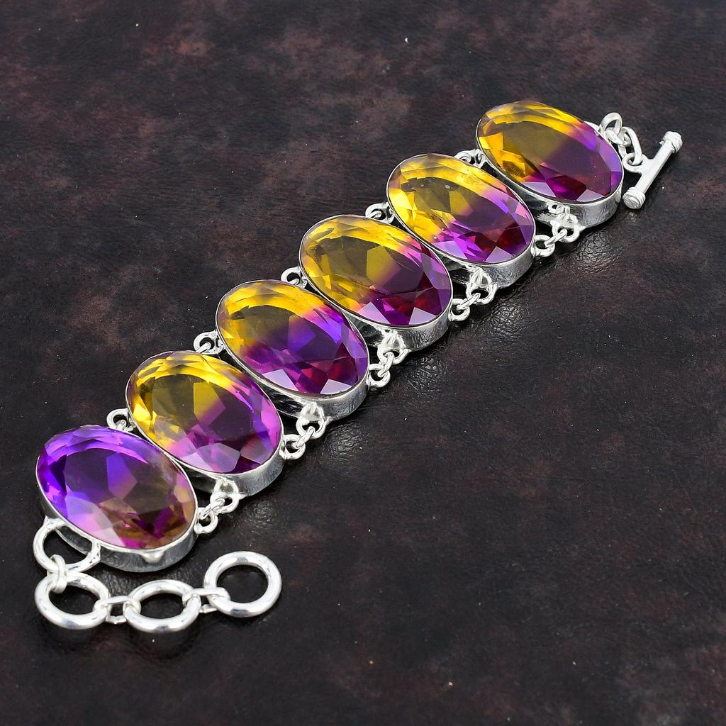 Faceted Ametrine Bracelet Handmade Gemstone Bracelet Antique Jewelry 925 Sterling Silver Bracelet Adjustable Chain Bracelet Engagement Gifts