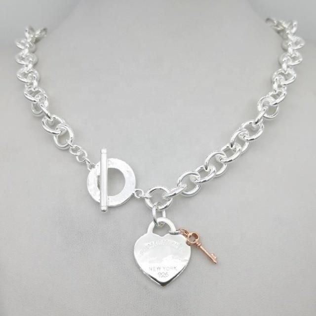Design Women 'S Silver Tf Style Necklace Pendant Chain Necklace S925 Sterling Silver Key Heart Love Egg Brand Pendant Charm Nec