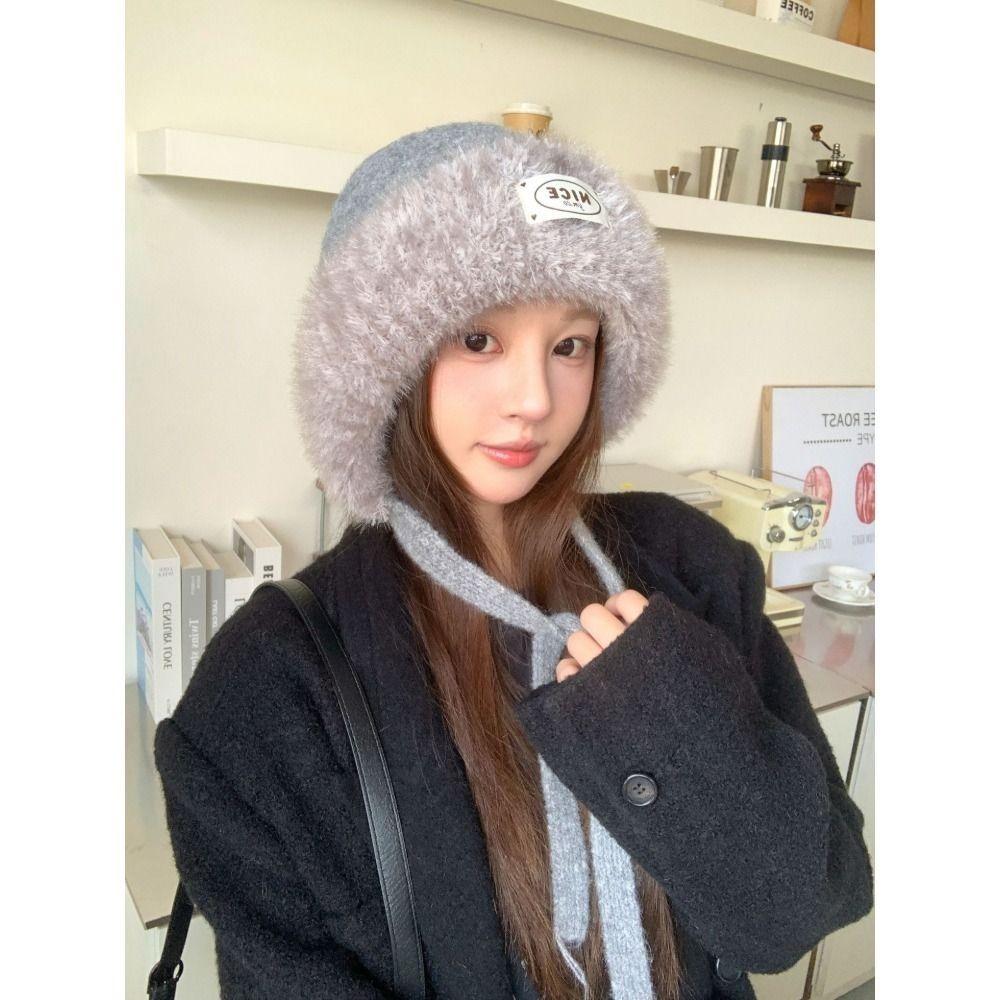 Fleece Lined Ear Flap Hat Knit Fluffy Warm Winter Hat Warm Acrylic Knitted Hat Daily Wear