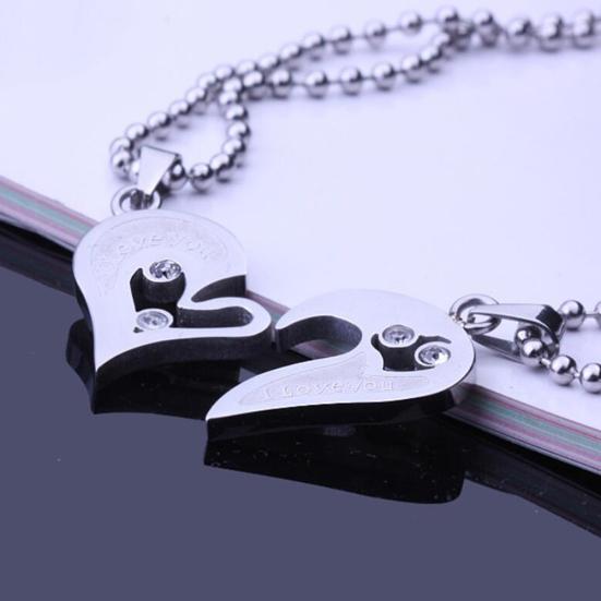 2 шт./компл., ожерелье для пары с кулоном «Я люблю тебя», инкрустированное стразами, в форме сердца