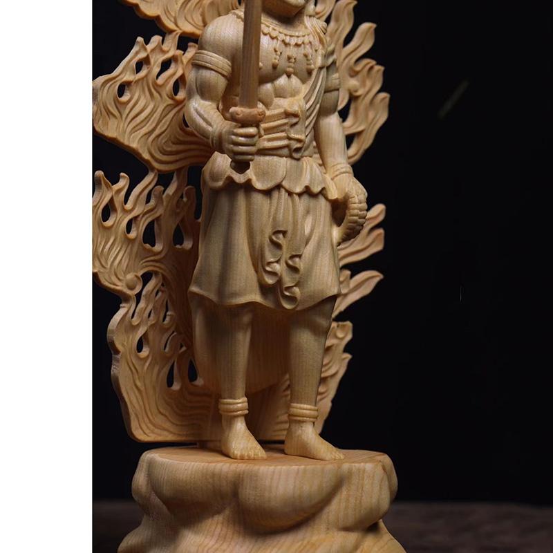 Solid Wood Carving Patron Saint Does Not Move Ming Wang Statue Chinese Buddhism Figures Home Living Room Office Feng Shui Statue