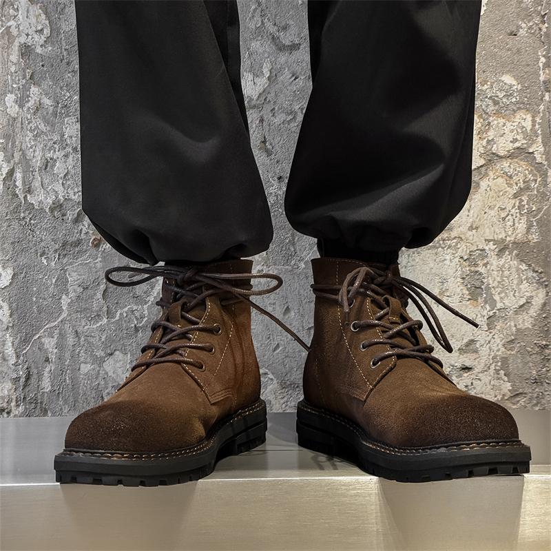 Handmade Men High Top Boots High Quality Leather Walking Shoes Outdoor Sneakers Men Lace Up Non-Slip Ankle Boots for Men